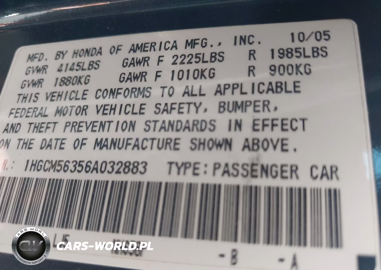 2006 Honda Accord 2.4 Se VIN:1HGCM56356A032883 - 9