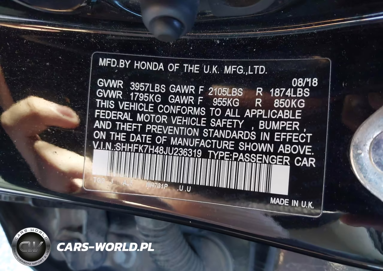 2018 Honda Civic Sport VIN:SHHFK7H48JU236319 - 9
