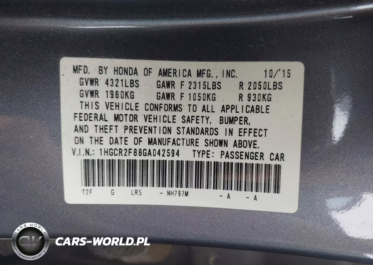 2016 Honda Accord Ex-L VIN:1HGCR2F88GA042594 - 9