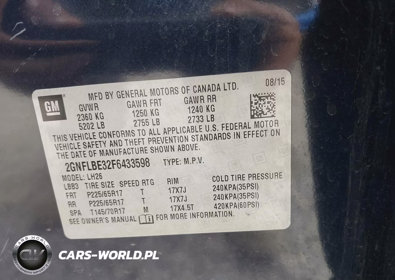 2015 Chevrolet Equinox 1Lt VIN:2GNFLBE32F6433598 - 9