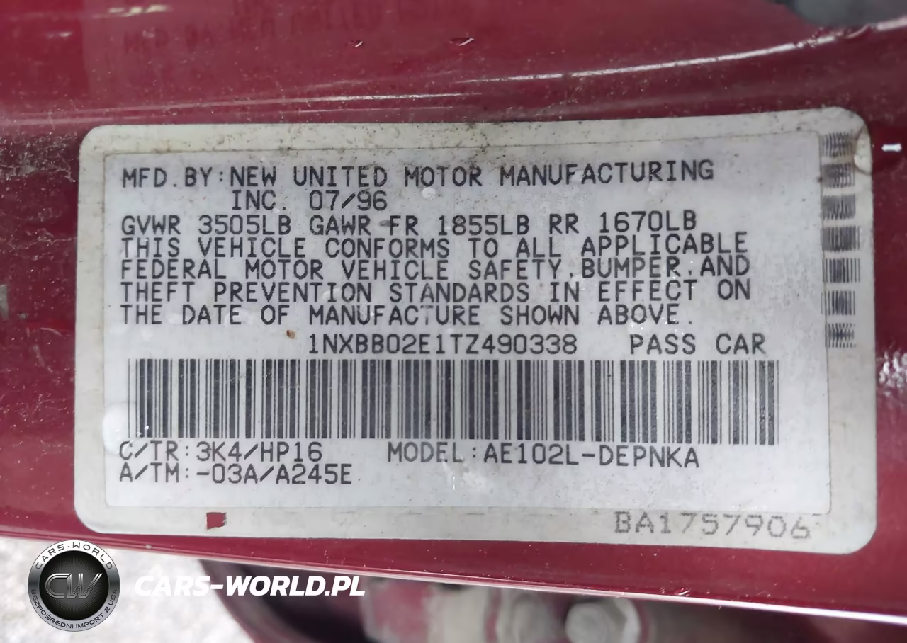 1996 Toyota Corolla Dx VIN:1NXBB02E1TZ490338 - 9