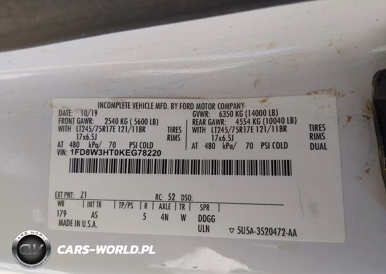 2019 Ford F-350 Chassis Xl VIN:1FD8W3HT0KEG78220 - 9