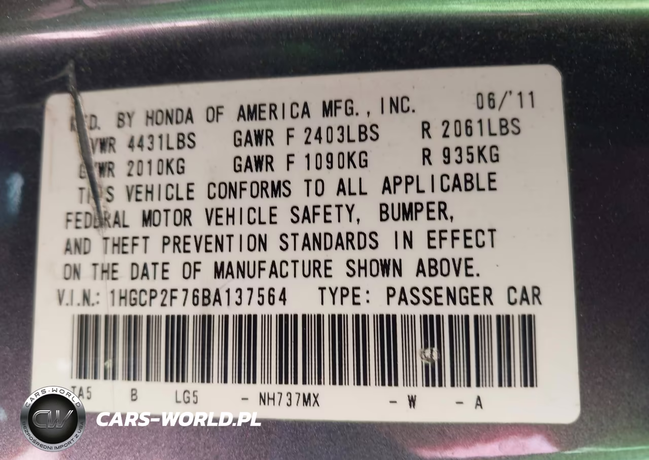 2011 Honda Accord 2.4 Ex VIN:1HGCP2F76BA137564 - 9