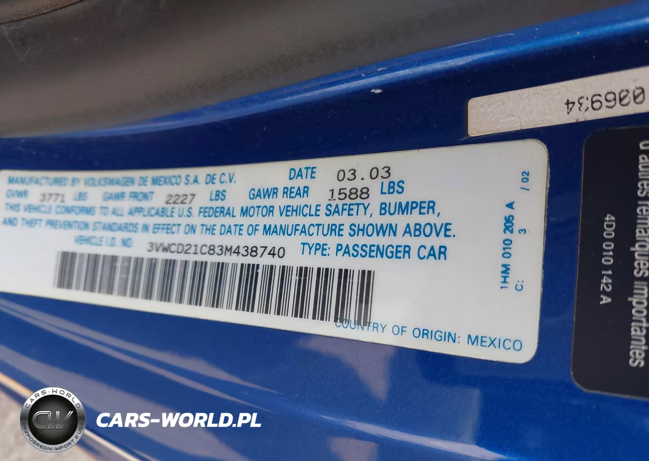 2003 Volkswagen New Beetle Gls 1.8T VIN:3VWCD21C83M438740 - 9