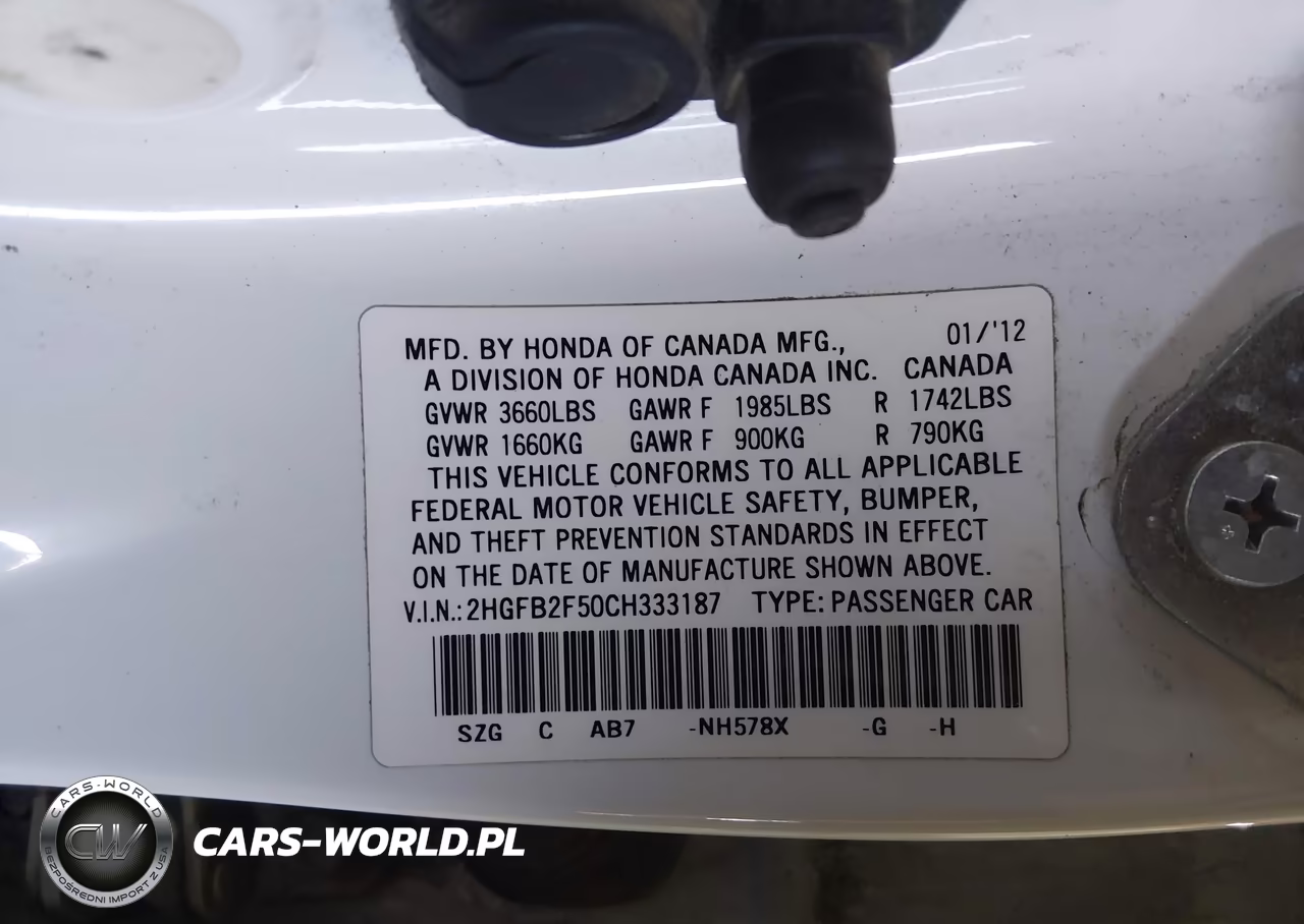 2012 Honda Civic Lx VIN:2HGFB2F50CH333187 - 9
