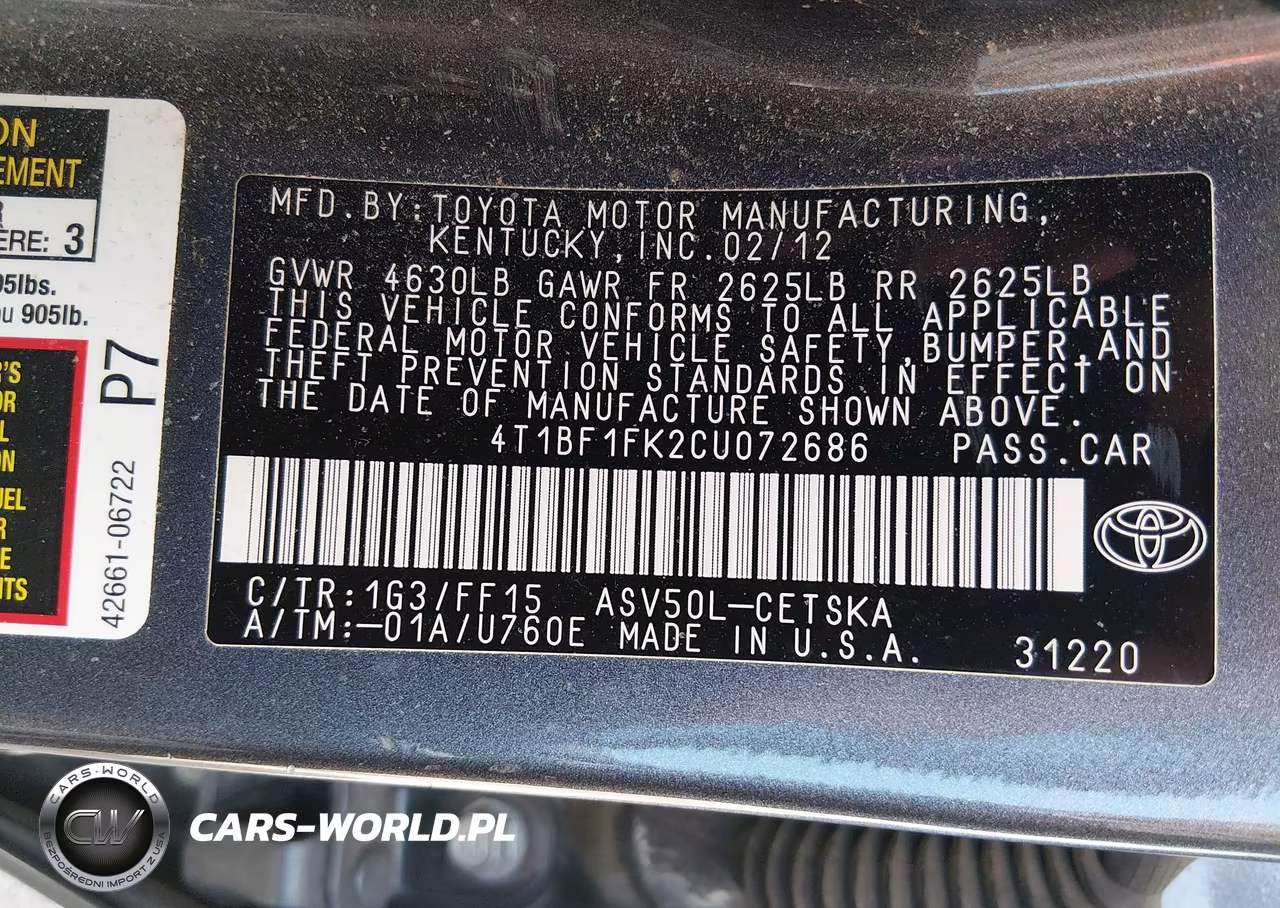 2012 Toyota Camry Se VIN:4T1BF1FK2CU072686 - 9