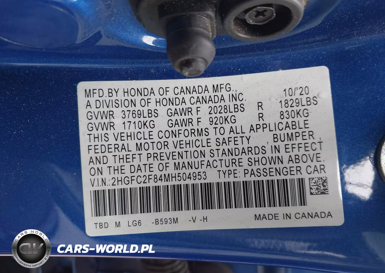 2021 Honda Civic Sport VIN:2HGFC2F84MH504953 - 9