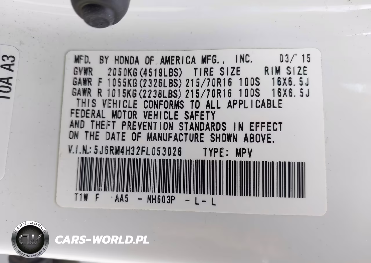 2015 Honda Cr-V Lx VIN:5J6RM4H32FL053026 - 9