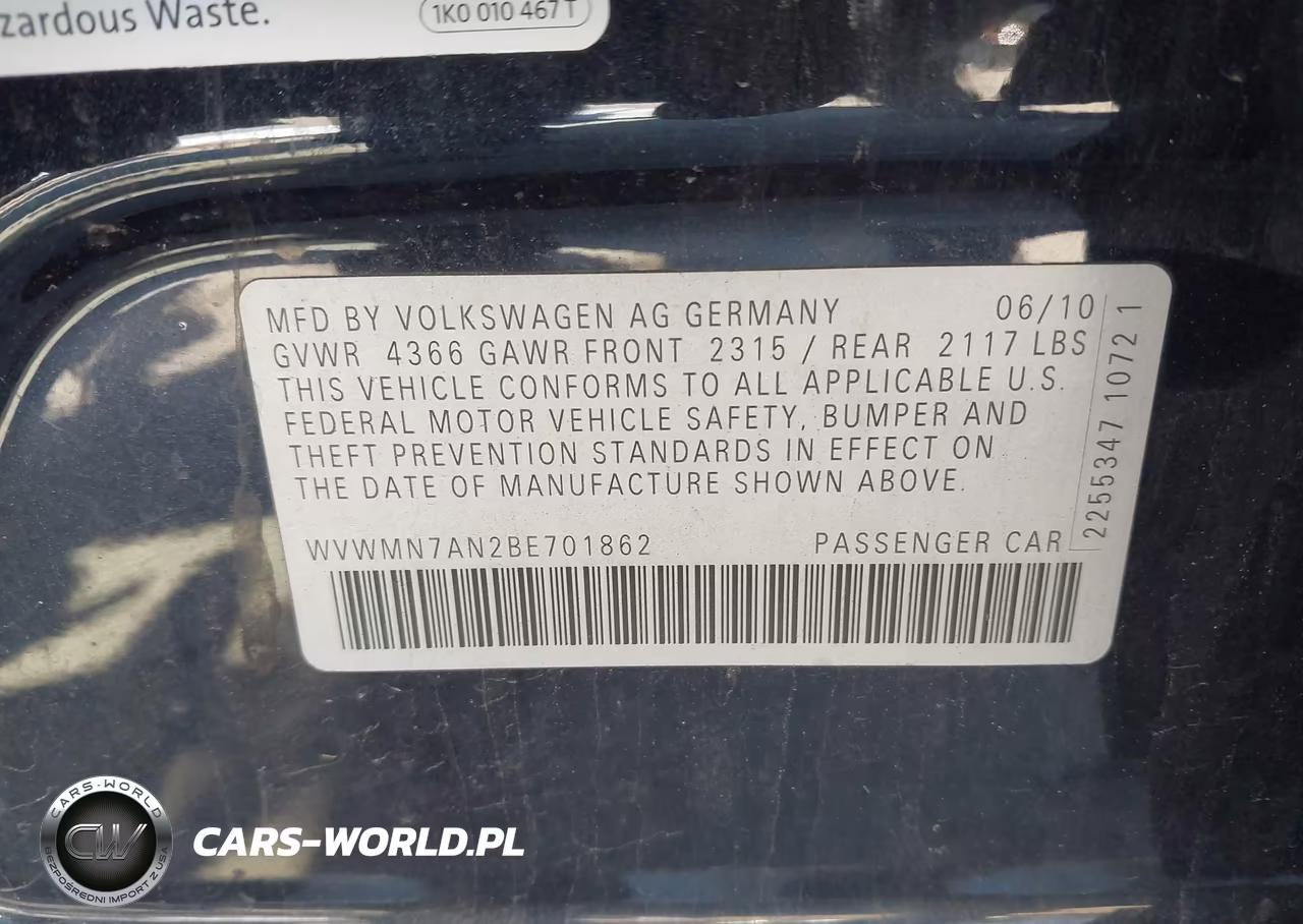 2011 Volkswagen Cc Sport VIN:WVWMN7AN2BE701862 - 9