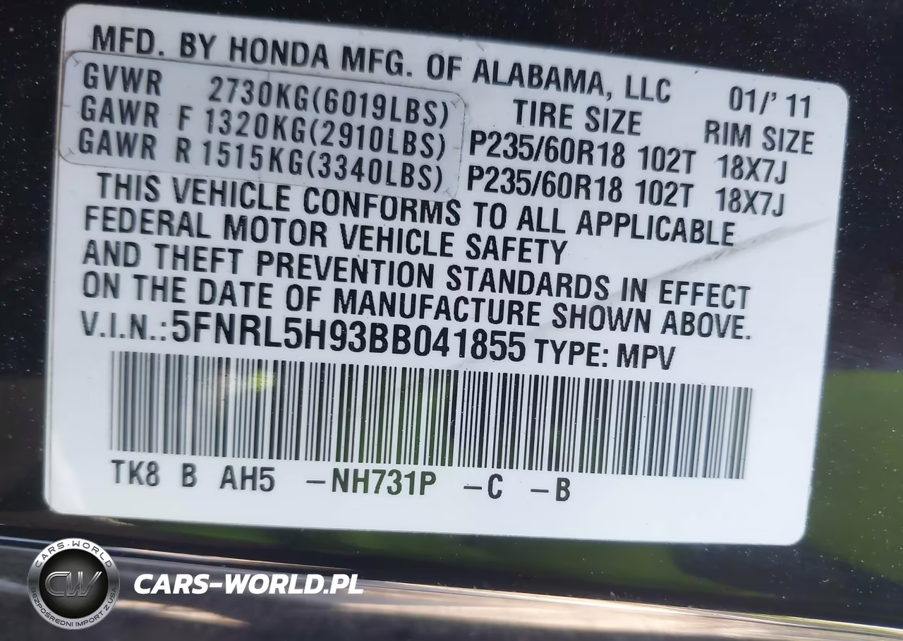 2011 Honda Odyssey Touring-Touring Elite VIN:5FNRL5H93BB041855 - 9