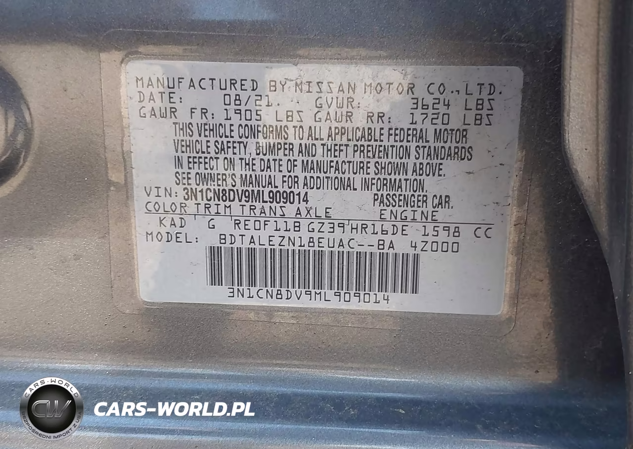 2021 Nissan Versa S Xtronic Cvt VIN:3N1CN8DV9ML909014 - 9