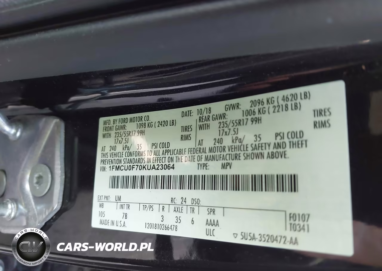 2019 Ford Escape S VIN:1FMCU0F70KUA23064 - 9