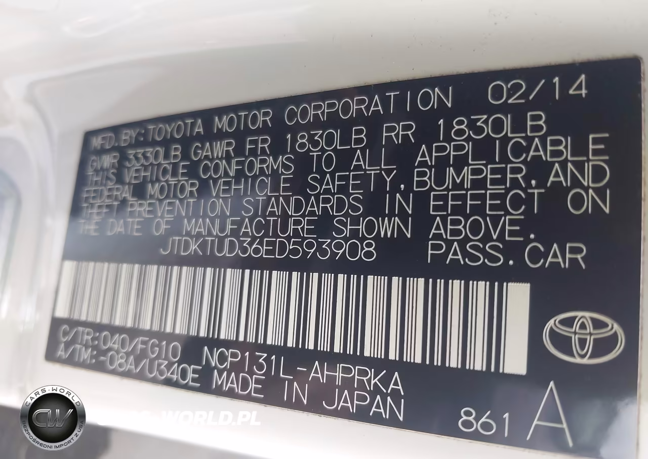 2014 Toyota Yaris Le (Tmc-Cbu Plant) VIN:JTDKTUD36ED593908 - 9