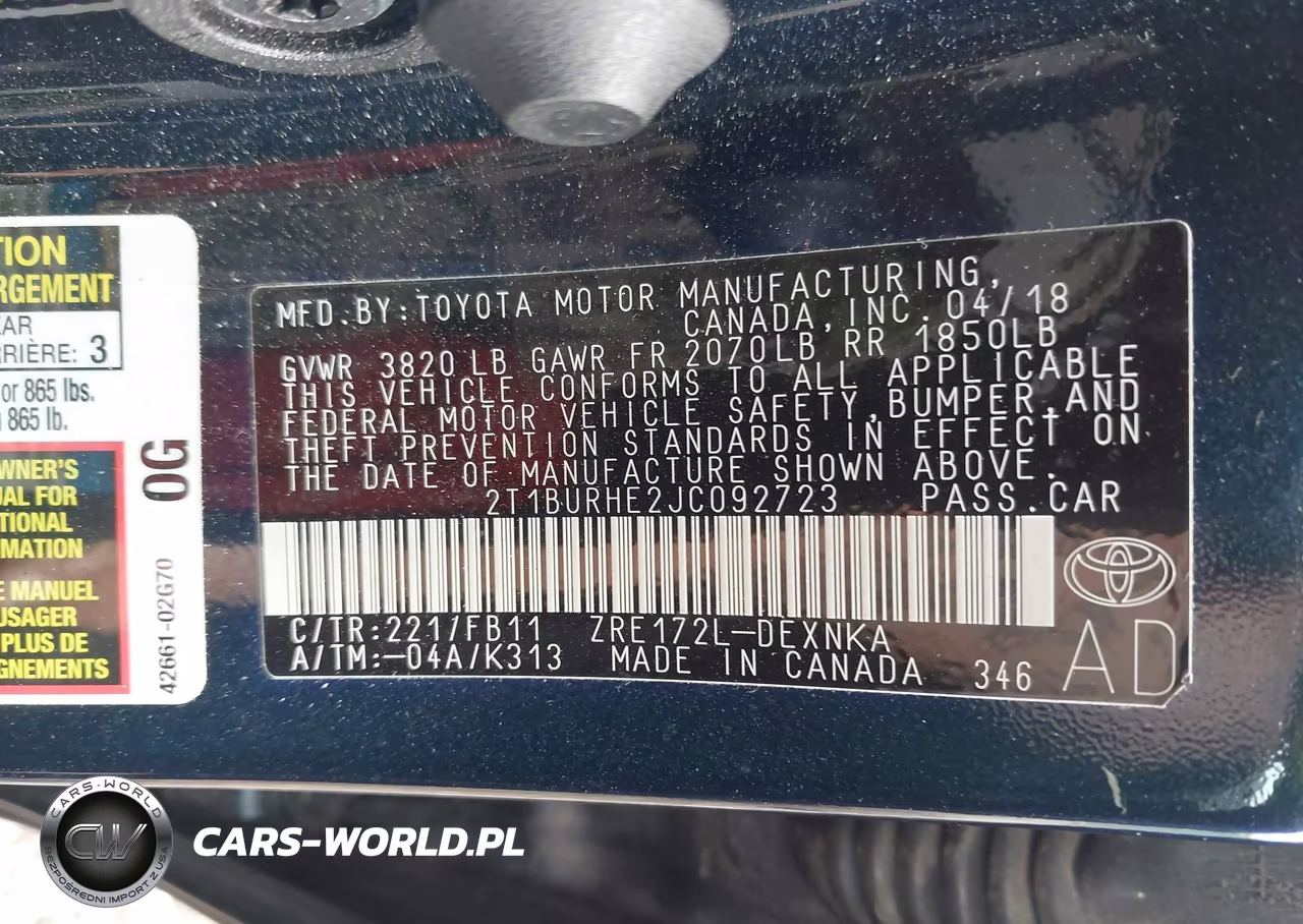 2018 Toyota Corolla Le VIN:2T1BURHE2JC092723 - 9