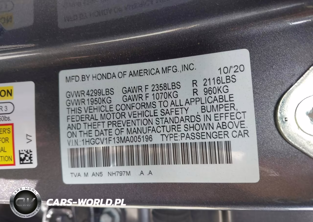 2021 Honda Accord Lx VIN:1HGCV1F13MA005196 - 9