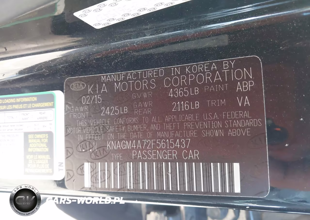 2015 Kia Optima Lx VIN:KNAGM4A72F5615437 - 9