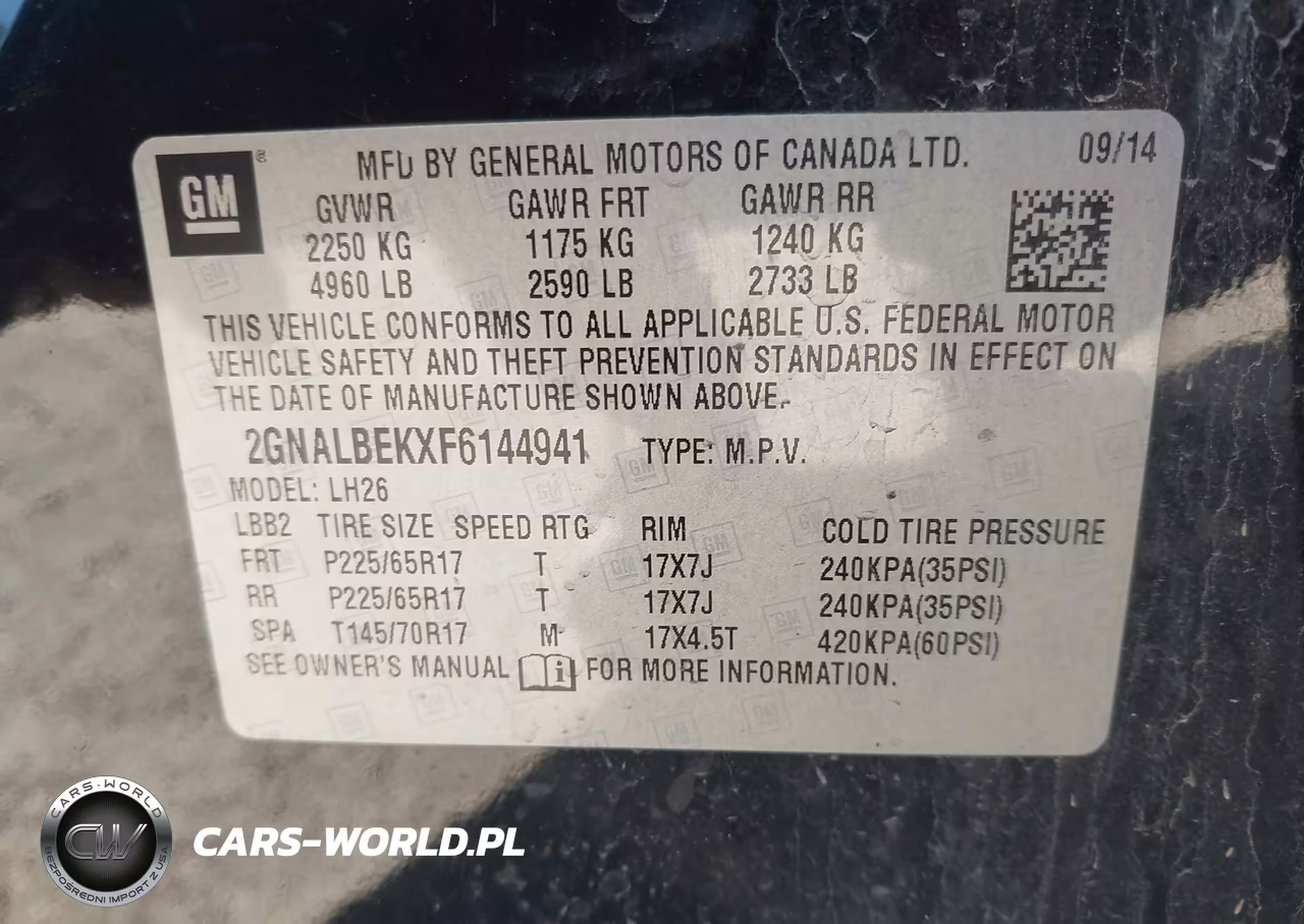 2015 Chevrolet Equinox 1Lt VIN:2GNALBEKXF6144941 - 9