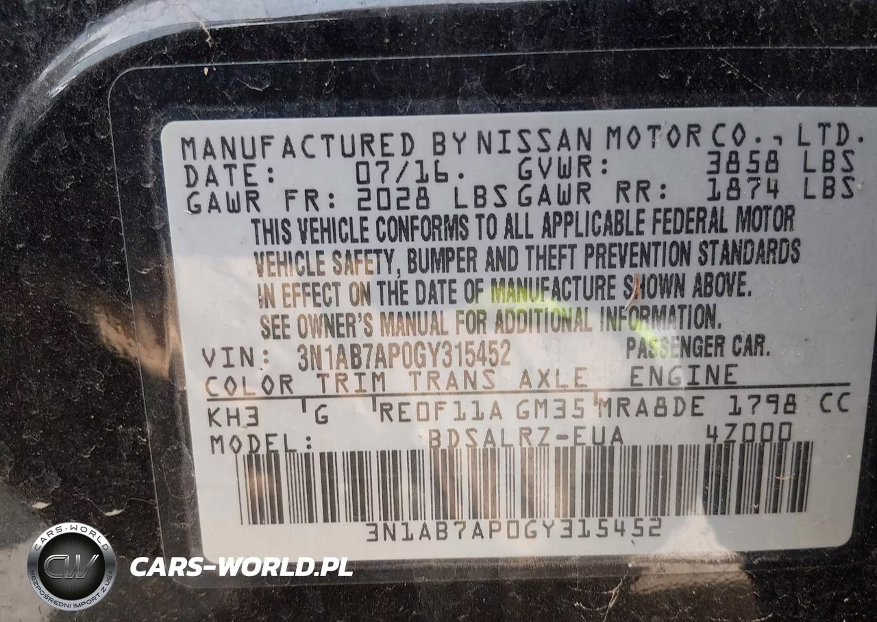 2016 Nissan Sentra Sr VIN:3N1AB7AP0GY315452 - 9