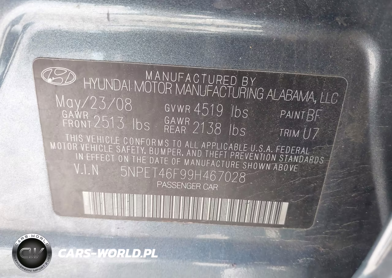2009 Hyundai Sonata Gls V6 VIN:5NPET46F99H467028 - 9