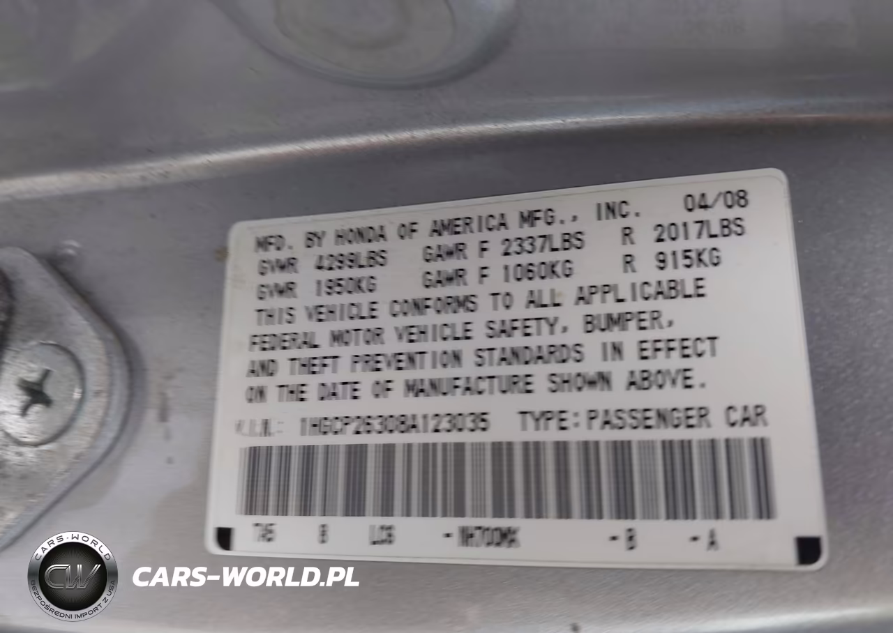 2008 Honda Accord 2.4 Lx VIN:1HGCP26308A123035 - 9
