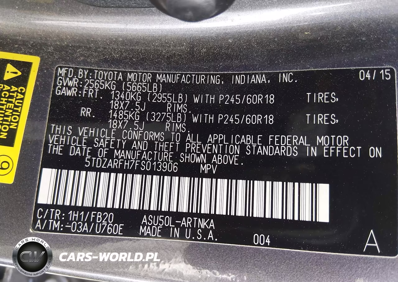 2015 Toyota Highlander Le VIN:5TDZARFH7FS013906 - 9