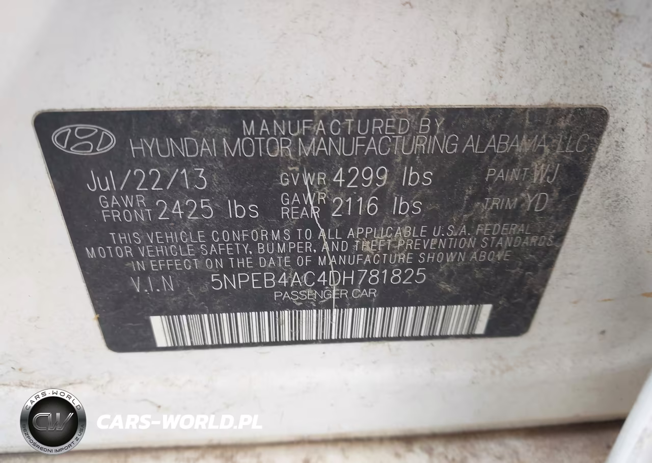 2013 Hyundai Sonata Gls VIN:5NPEB4AC4DH781825 - 9