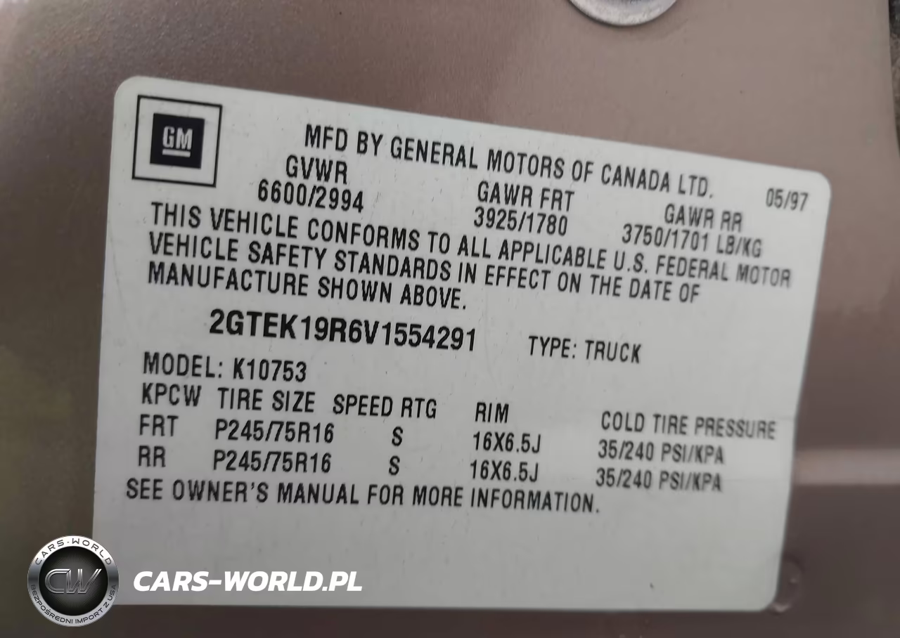 1997 GMC Sierra 1500 Sl Wideside VIN:2GTEK19R6V1554291 - 9
