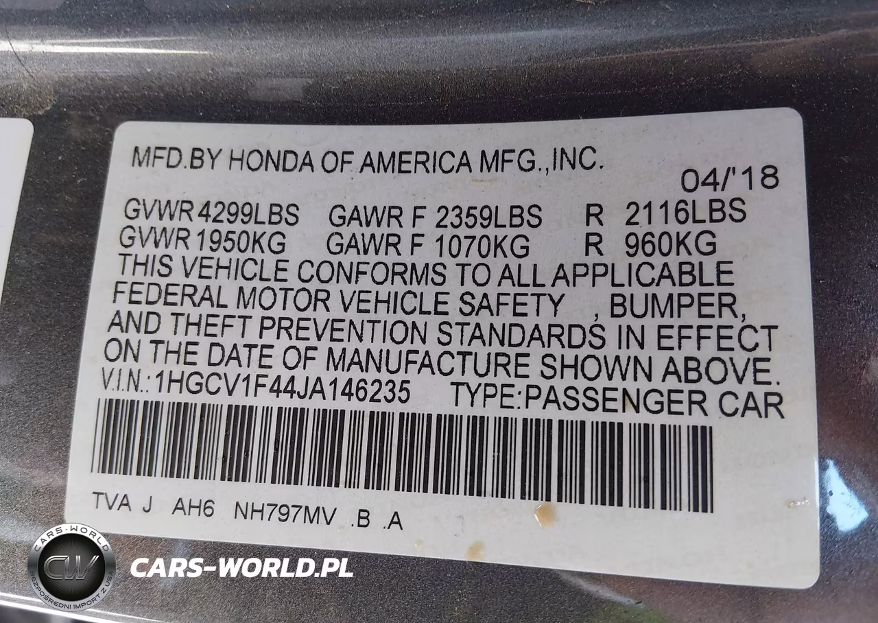 2018 Honda Accord Ex VIN:1HGCV1F44JA146235 - 9