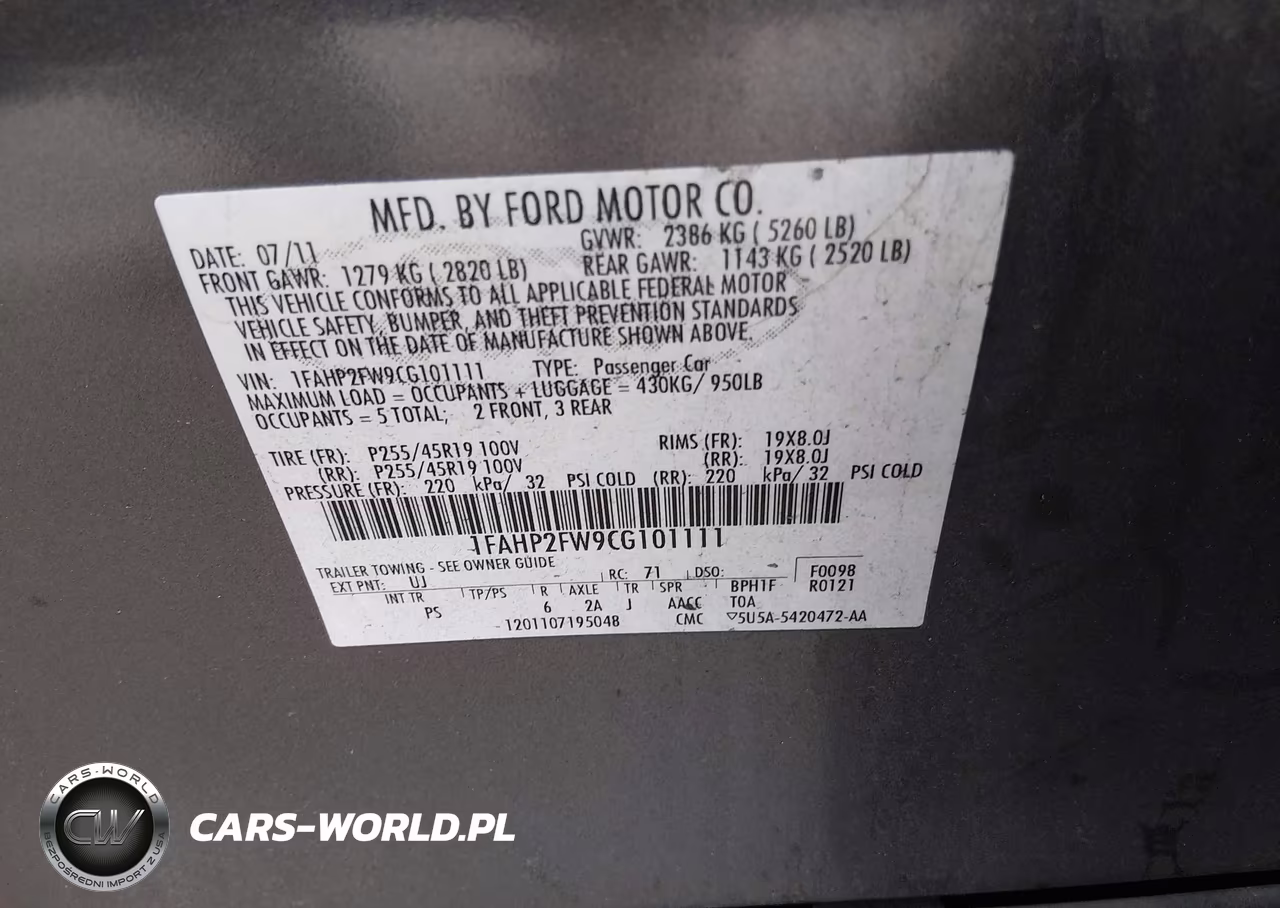 2012 Ford Taurus Limited VIN:1FAHP2FW9CG101111 - 9