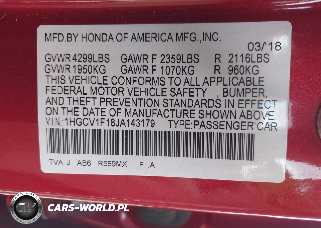 2018 Honda Accord Lx VIN:1HGCV1F18JA143179 - 9