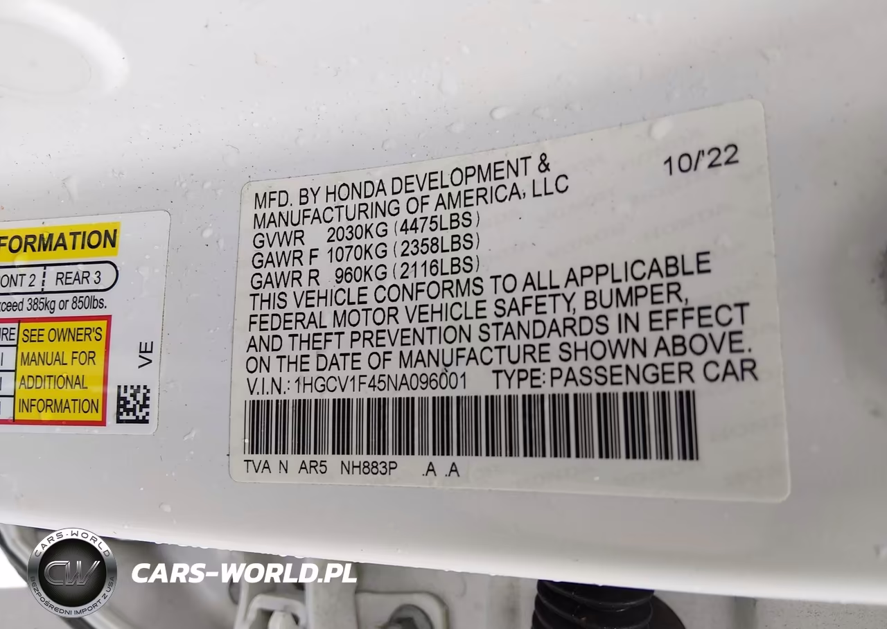 2022 Honda Accord Sport Special Edition VIN:1HGCV1F45NA096001 - 9