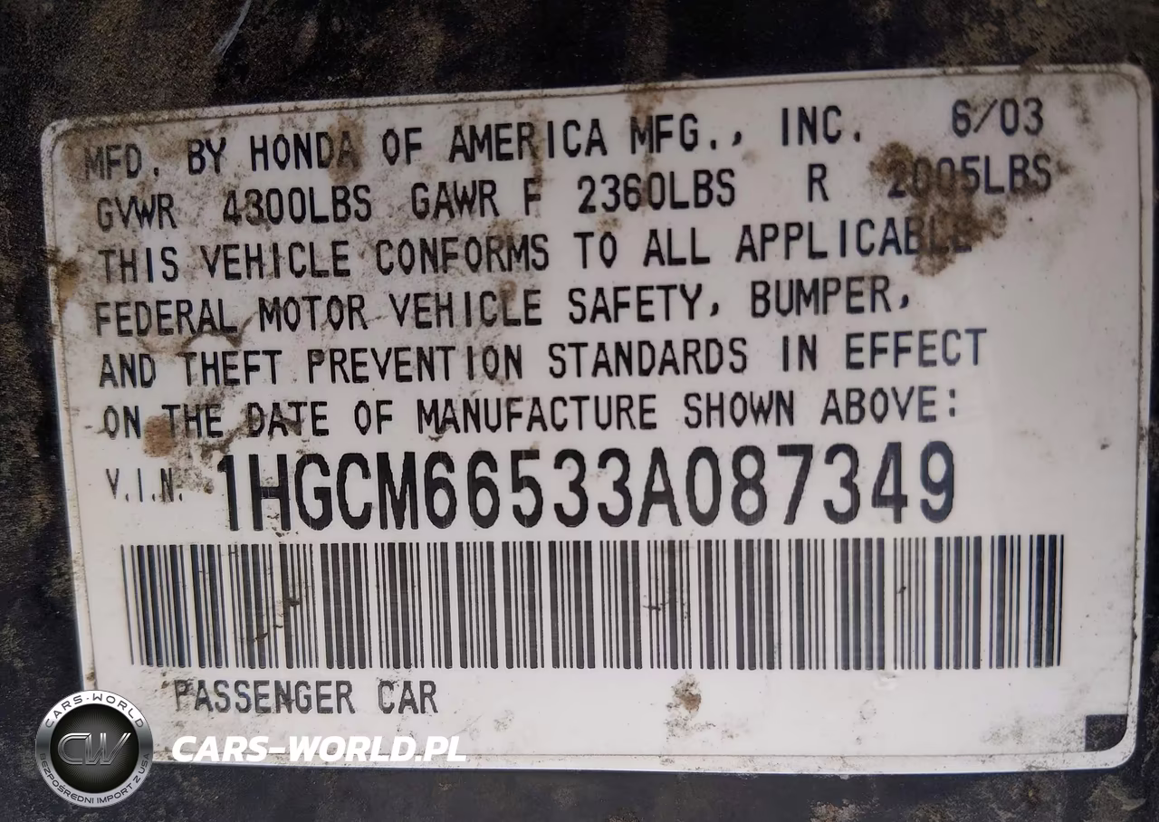 2003 Honda Accord 3.0 Ex VIN:1HGCM66533A087349 - 9