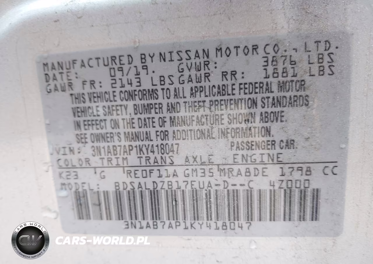 2019 Nissan Sentra Sv VIN:3N1AB7AP1KY418047 - 9