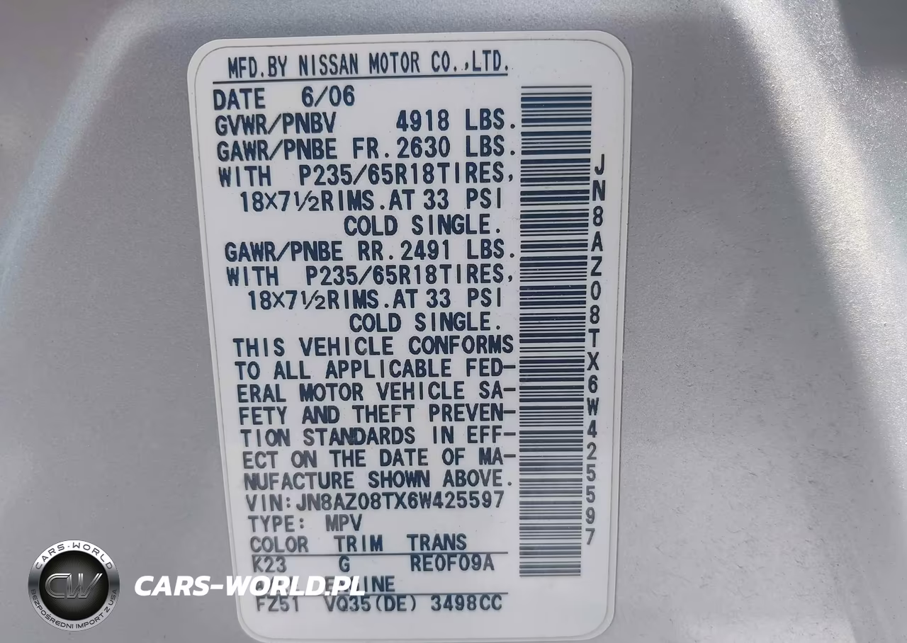 2006 Nissan Murano Sl VIN:JN8AZ08TX6W425597 - 9