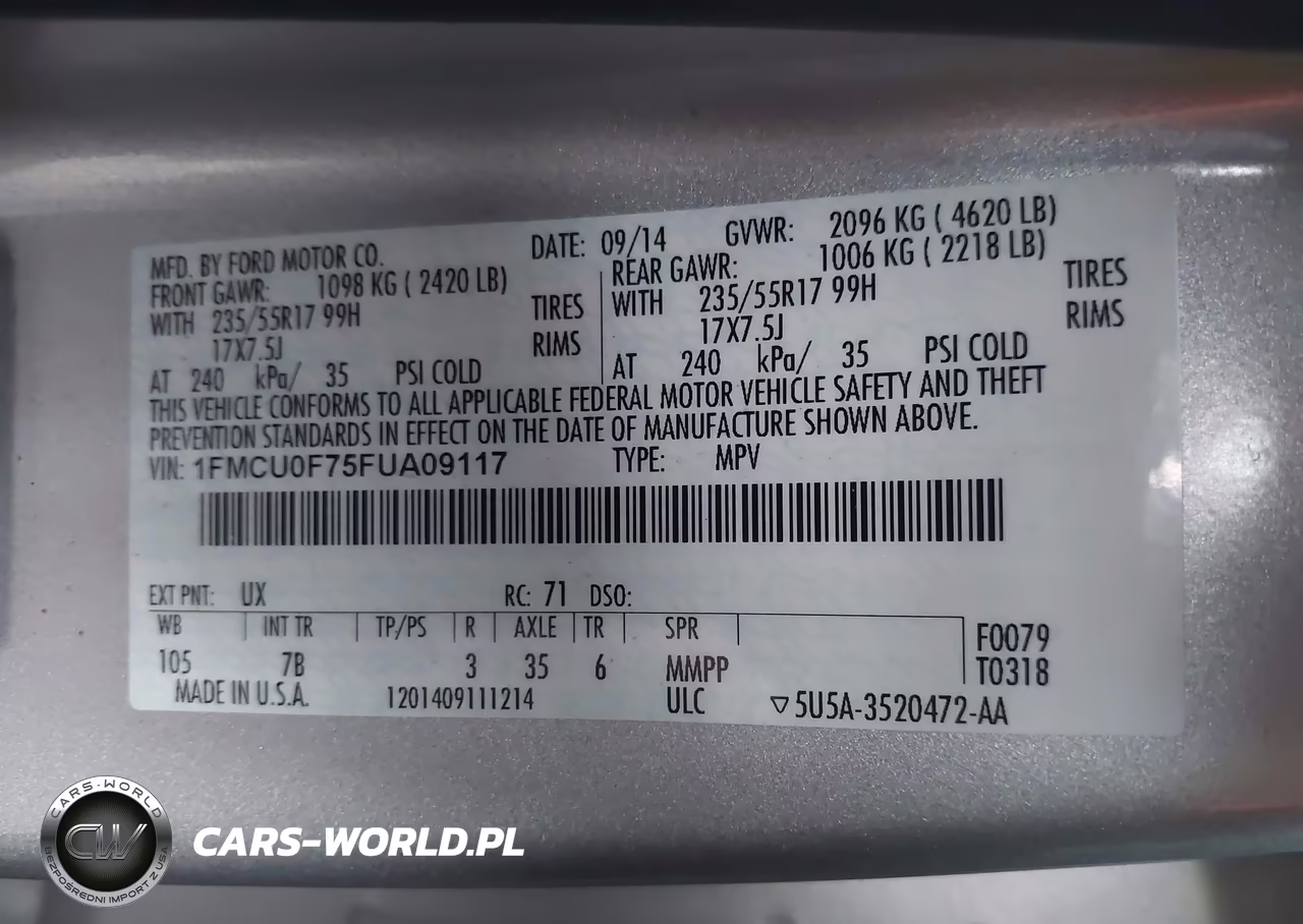 2015 Ford Escape S VIN:1FMCU0F75FUA09117 - 9