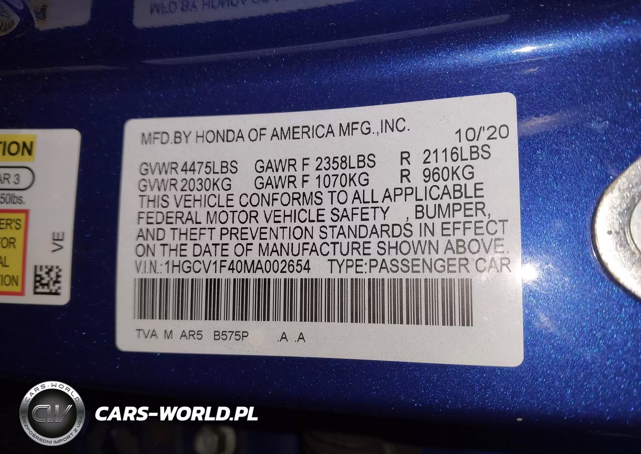 2021 Honda Accord Sport Special Edition VIN:1HGCV1F40MA002654 - 9