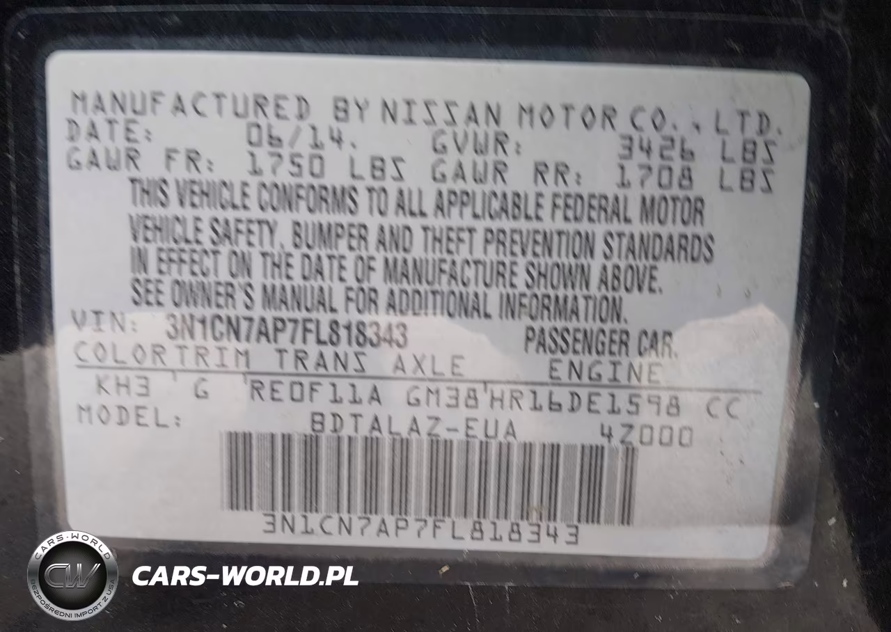 2015 Nissan Versa 1.6 S+ VIN:3N1CN7AP7FL818343 - 9