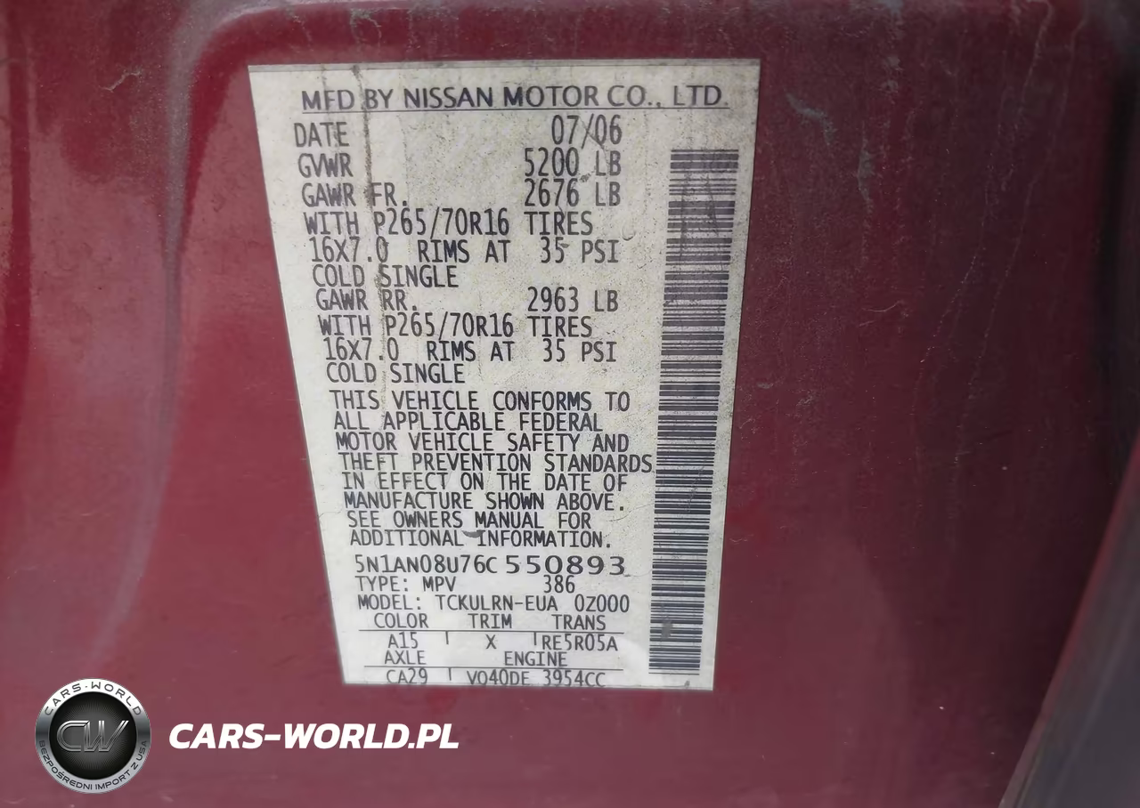 2006 Nissan Xterra S VIN:5N1AN08U76C550893 - 9