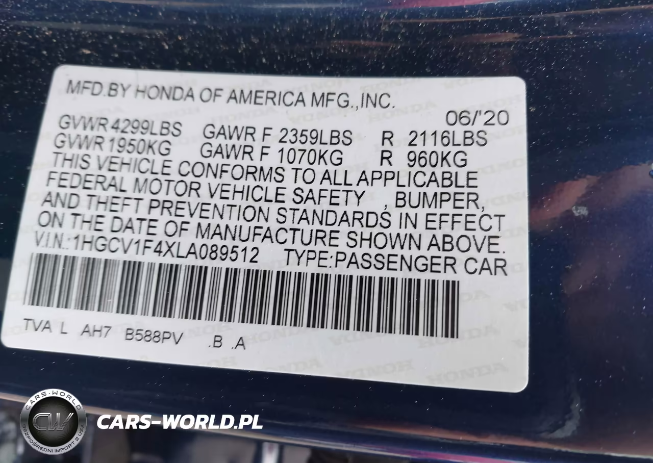 2020 Honda Accord Ex VIN:1HGCV1F4XLA089512 - 9
