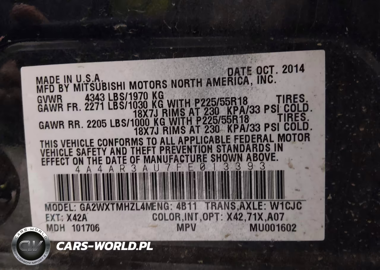 2015 Mitsubishi Outlander Sport Es VIN:4A4AR3AU7FE013393 - 9