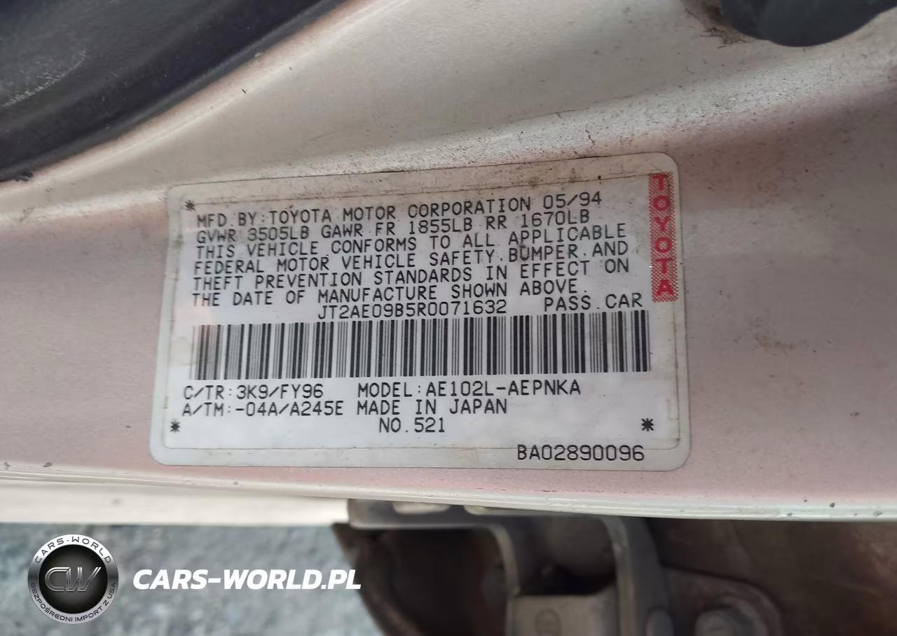 1994 Toyota Corolla Le-Dx VIN:JT2AE09B5R0071632 - 9