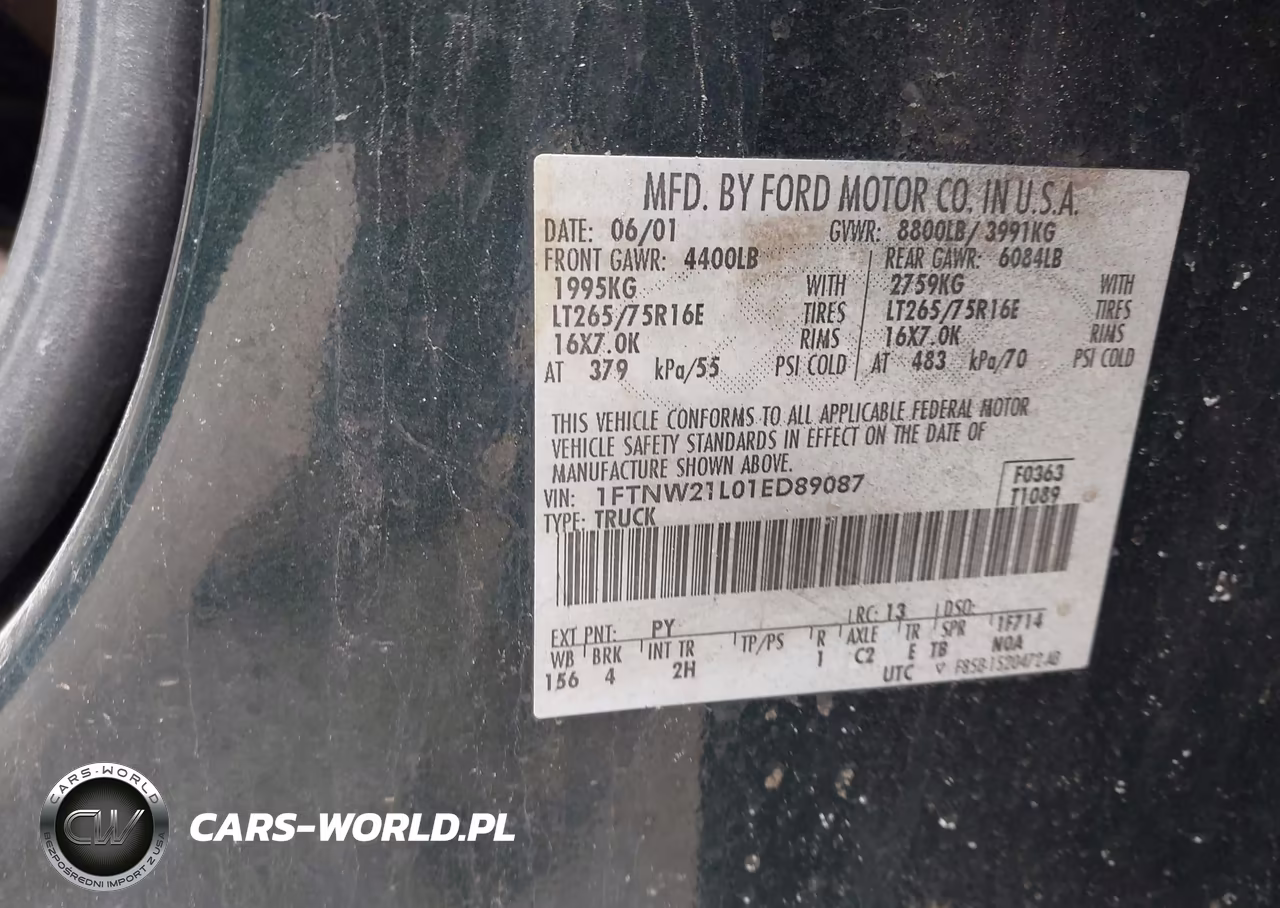 2001 Ford F-250 Lariat-Xl-Xlt VIN:1FTNW21L01ED89087 - 9