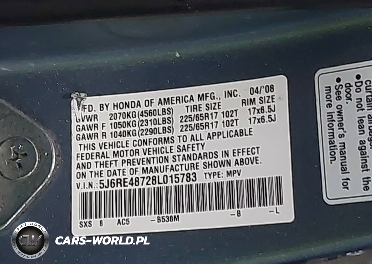 2008 Honda Cr-V Ex-L VIN:5J6RE48728L015783 - 9