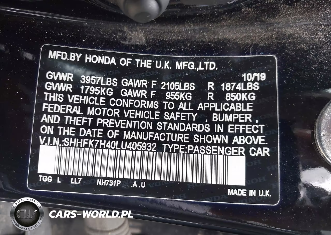 2020 Honda Civic Sport VIN:SHHFK7H40LU405932 - 9
