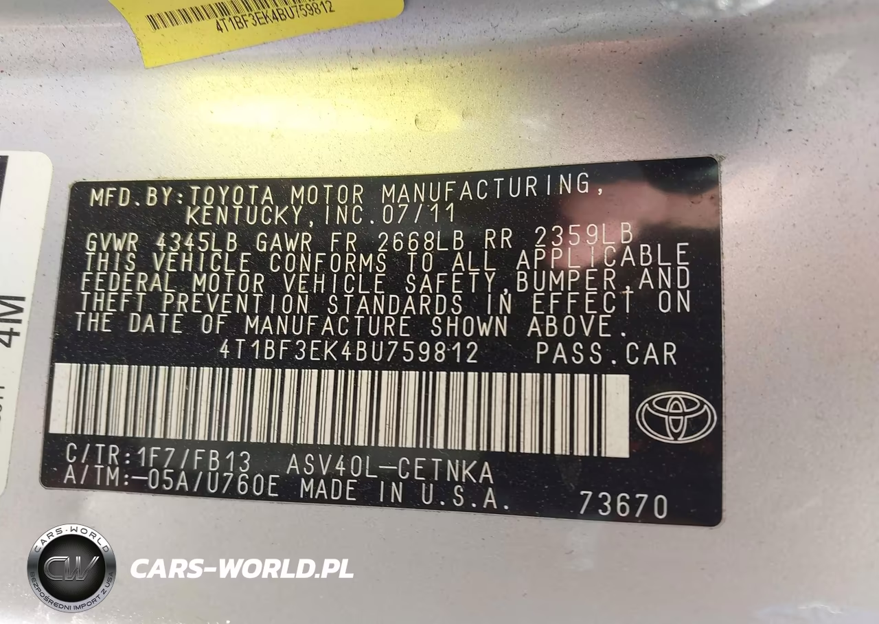 2011 Toyota Camry Le VIN:4T1BF3EK4BU759812 - 9