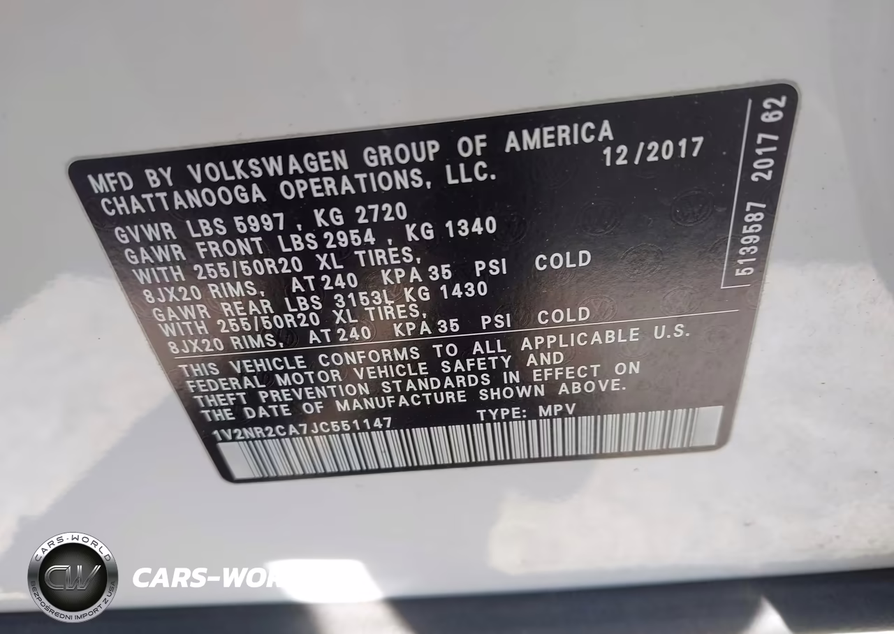 2018 Volkswagen Atlas 3.6L V6 Sel Premium VIN:1V2NR2CA7JC551147 - 9
