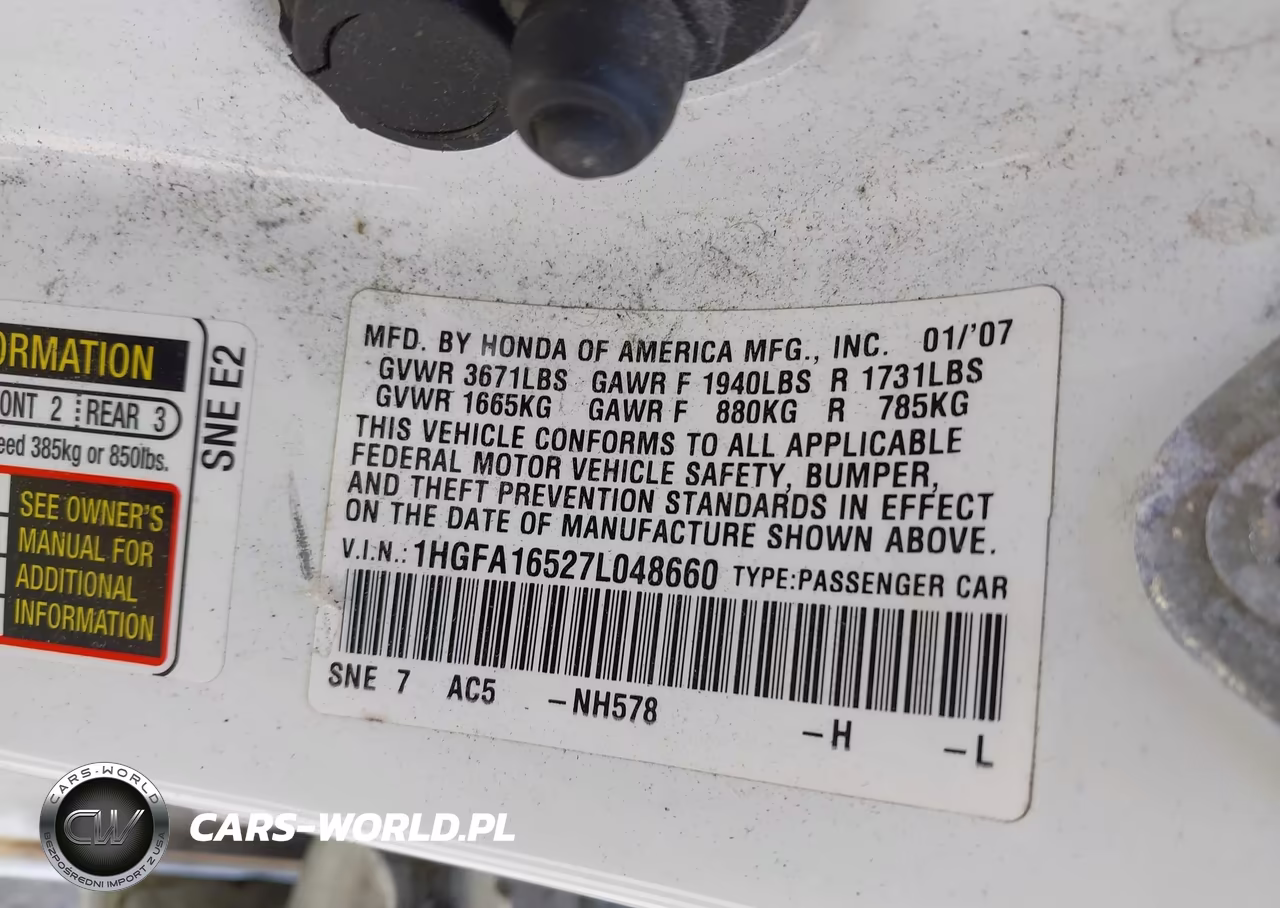 2007 Honda Civic Lx VIN:1HGFA16527L048660 - 9