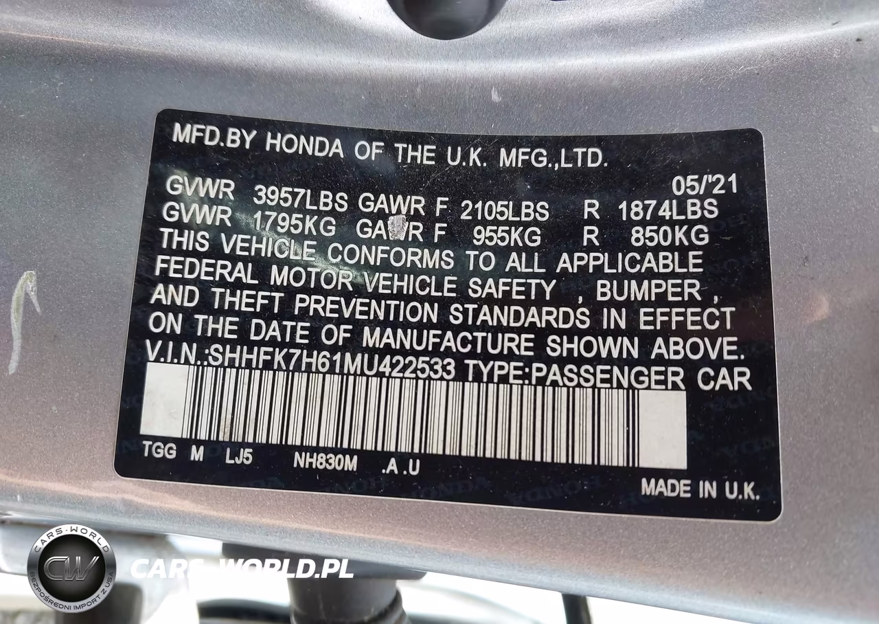 2021 Honda Civic Ex VIN:SHHFK7H61MU422533 - 9