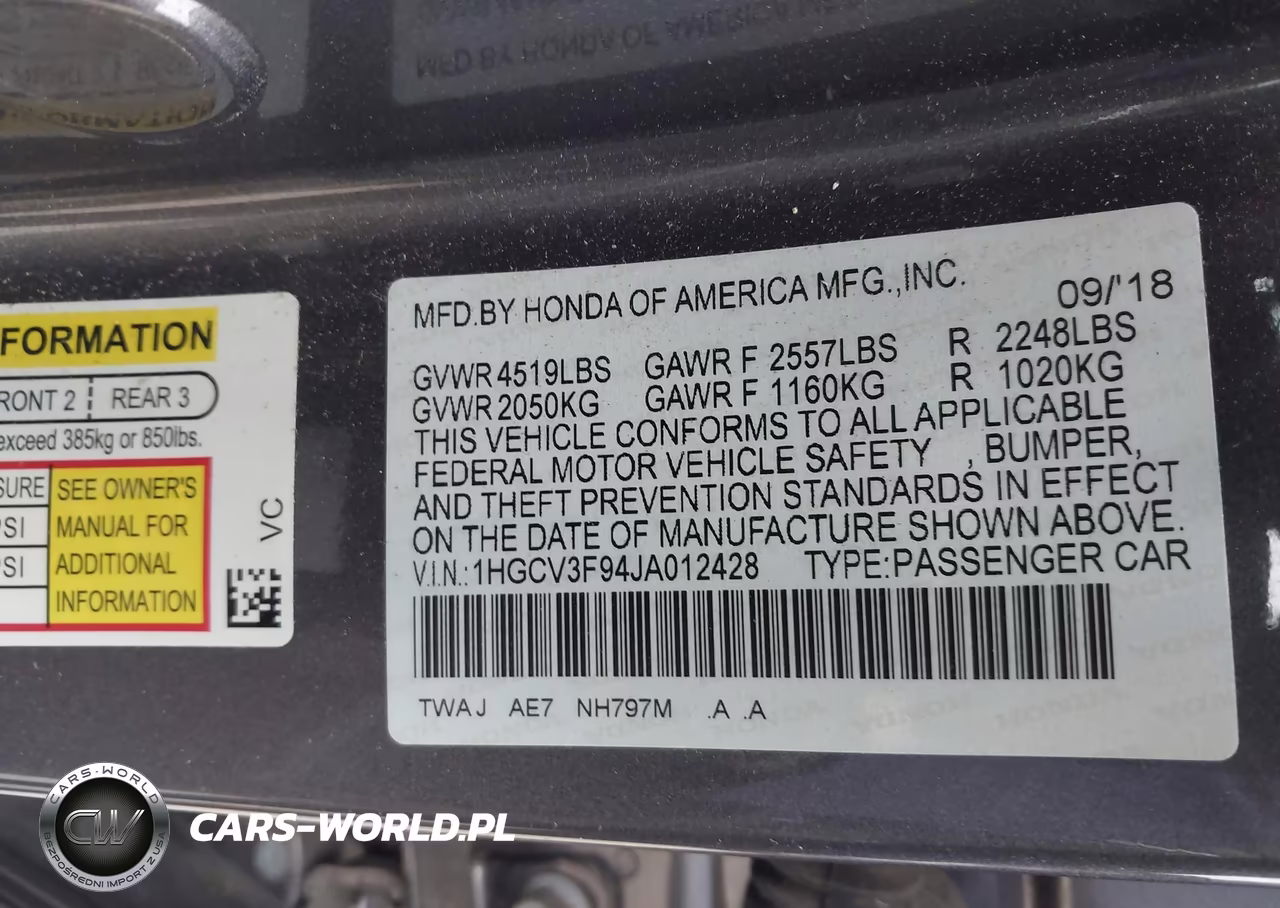 2018 Honda Accord Hybrid Touring VIN:1HGCV3F94JA012428 - 9