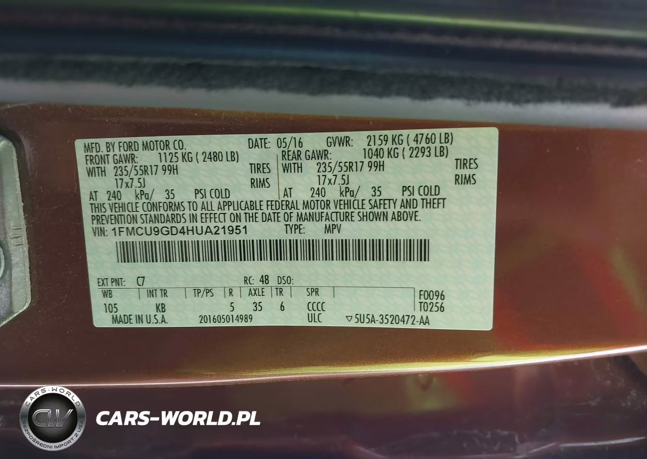 2017 Ford Escape Se VIN:1FMCU9GD4HUA21951 - 9